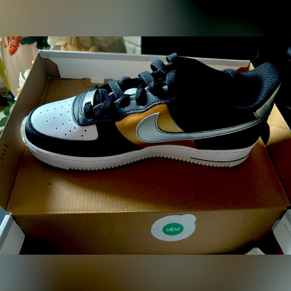 Womens/ Young Adult Air Force 1 Black and Gold Sneakers